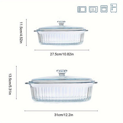 Yumiplus Oval Glass Pot with Lid - Spillproof Design, Dual Handles, High Borosilicate Crystal Material for Cooking Fish, Salads & Pasta - Dishwasher Safe, Available in 60.8oz and 94.6oz Sizes