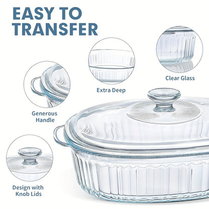 Yumiplus Oval Glass Pot with Lid - Spillproof Design, Dual Handles, High Borosilicate Crystal Material for Cooking Fish, Salads & Pasta - Dishwasher Safe, Available in 60.8oz and 94.6oz Sizes