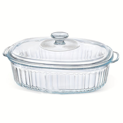 Yumiplus Oval Glass Pot with Lid - Spillproof Design, Dual Handles, High Borosilicate Crystal Material for Cooking Fish, Salads & Pasta - Dishwasher Safe, Available in 60.8oz and 94.6oz Sizes