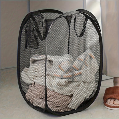 - Round, High-Capacity Mesh Laundry Hamper with Handles - Collapsible Design, Ideal for Storing Dirty Clothes & More - Made of Durable Polyester Fiber