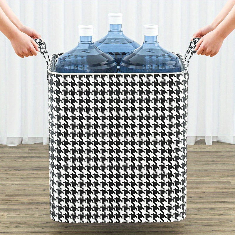 [Top Pick] Spacious Quilt Storage Bag with Zipper, Stylish Houndstooth Fabric, Ideal for Moving and Easy Hand-Carry, Includes Dustproof Clothes Organizer Box, Perfect for Quilts and Under-Bed Storage