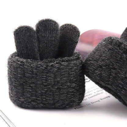 [Highly Rated] Touchscreen Gloves made from Alpaca Fleece - Keeps you warm and stylish with its ribbed knit design and faux leather patch. Perfect for winter as they are cold-resistant. Great for use in the office, while traveling, cycling, and attending