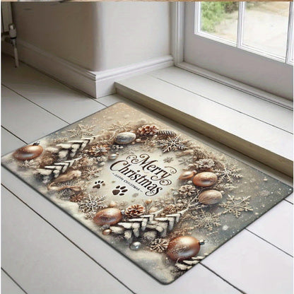 1 Christmas door mat made of 1.2cm thick flannel, featuring anti-fatigue properties and is washable. This rectangular mat is designed to be non-slip and fade-resistant, crafted from polyester with a low pile. Perfect for use in the entryway, kitchen