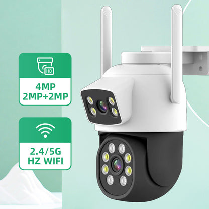 1 piece Dual Lens 2MP+2MP WiFi Security Camera, 2.4/5G Wireless CCTV with Color Night Vision, 360° View, Motion Detection, Two-Way Audio, IP65 Waterproof, Pan Tilt, USB Powered, Constructed of ABS Material, Suitable for Home Surveillance and Pet