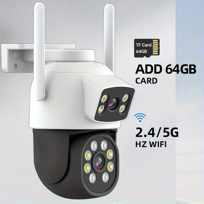 1 piece Dual Lens 2MP+2MP WiFi Security Camera, 2.4/5G Wireless CCTV with Color Night Vision, 360° View, Motion Detection, Two-Way Audio, IP65 Waterproof, Pan Tilt, USB Powered, Constructed of ABS Material, Suitable for Home Surveillance and Pet