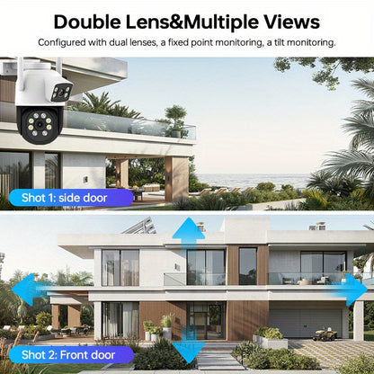 1 piece Dual Lens 2MP+2MP WiFi Security Camera, 2.4/5G Wireless CCTV with Color Night Vision, 360° View, Motion Detection, Two-Way Audio, IP65 Waterproof, Pan Tilt, USB Powered, Constructed of ABS Material, Suitable for Home Surveillance and Pet