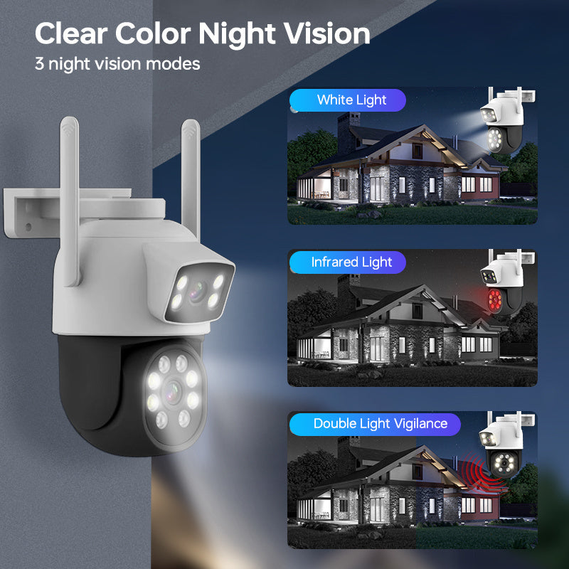 1 piece Dual Lens 2MP+2MP WiFi Security Camera, 2.4/5G Wireless CCTV with Color Night Vision, 360° View, Motion Detection, Two-Way Audio, IP65 Waterproof, Pan Tilt, USB Powered, Constructed of ABS Material, Suitable for Home Surveillance and Pet