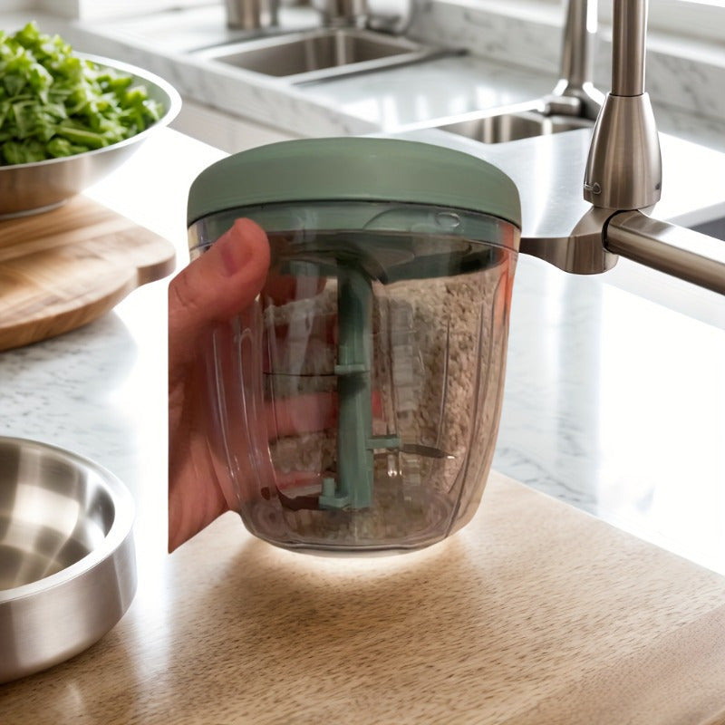 1 or 2 pieces of a versatile kitchen food processor - small and easy to use for quick meal preparation, cutting garlic and dicing vegetables - equipped with stainless steel blades, no electricity required.