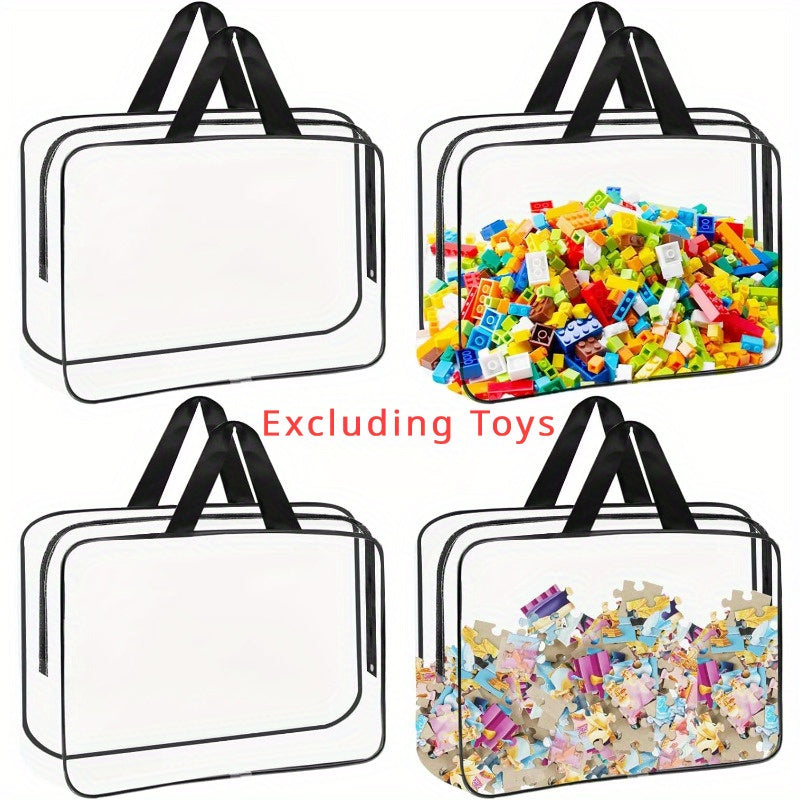 1 piece of a large transparent PVC waterproof storage bag with a black zipper. This versatile organizer is perfect for keeping toys, books, puzzles, and travel essentials neat and tidy. Made of durable plastic, this storage bag requires no electricity