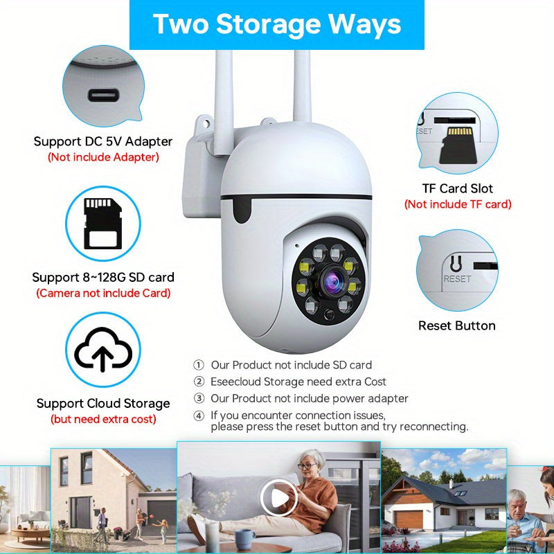 Zhxinsd 3MP HD Security Camera offers wireless 2.4G WiFi connectivity for both indoor and outdoor surveillance. Features include motion detection, two-way audio, USB powered design, and remote access via the Eseecloud App for Home Security. Ideal for