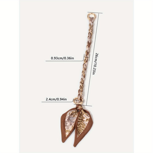 "Stylish Scarf Handbag Chain Accessory, Unique Short Woven Polyester Bag Strap, Fashionable Universal Purse Chain with Leaf Pendant Decoration