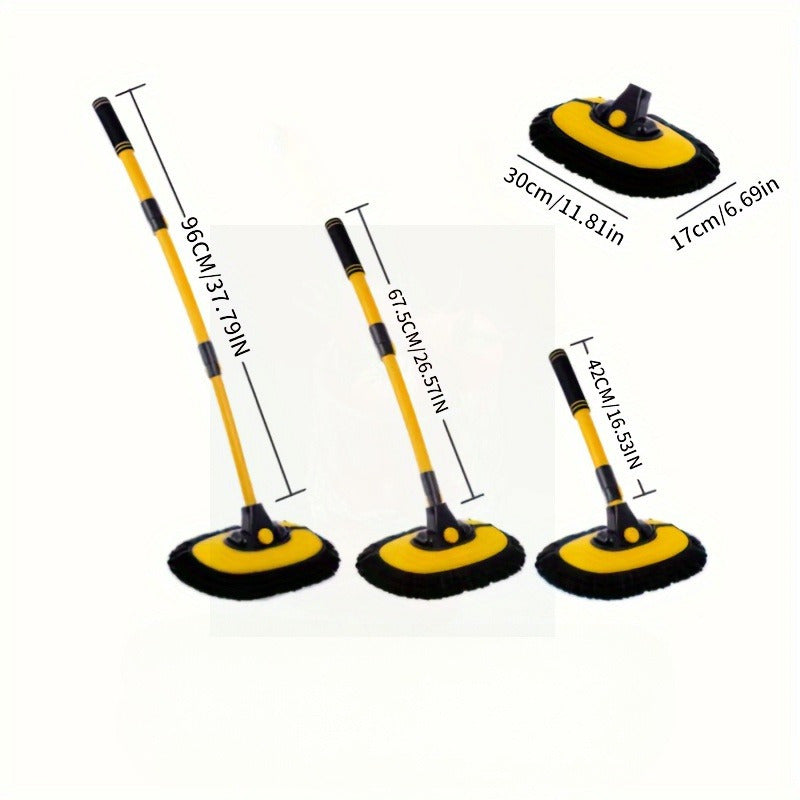 Yellow telescopic soft bristle car wash mop with aluminum handle, gentle on car surfaces, user-friendly household cleaning tool essential for every family, durable furniture accessory that won't cause any damage.