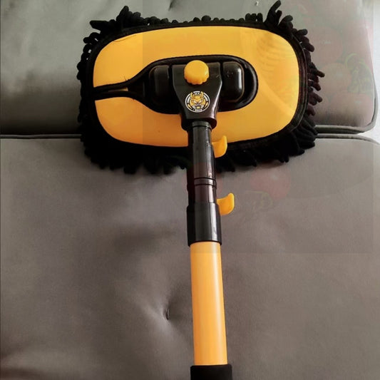 Yellow telescopic soft bristle car wash mop with aluminum handle, gentle on car surfaces, user-friendly household cleaning tool essential for every family, durable furniture accessory that won't cause any damage.