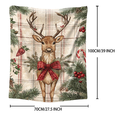 1 piece of Christmas Reindeer Flannel Throw Blanket with a Mid-Century Plaid Pattern. Made of Soft Polyester Fabric, suitable for use all year round. Features a Digital Print and Knit design, perfect for adding a cozy touch to your Home, Sofa, Bed