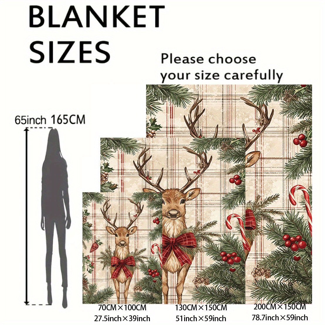 1 piece of Christmas Reindeer Flannel Throw Blanket with a Mid-Century Plaid Pattern. Made of Soft Polyester Fabric, suitable for use all year round. Features a Digital Print and Knit design, perfect for adding a cozy touch to your Home, Sofa, Bed