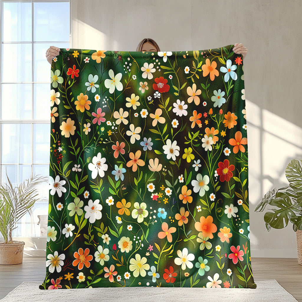 1 piece of Fashion Floral Print Blanket made from soft & warm knitted polyester fleece. Features digital print, envelope stitch, all-season use, multi-purpose functionality, and can be machine washed. Perfect for naps, camping, travel, car rides, office