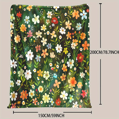 1 piece of Fashion Floral Print Blanket made from soft & warm knitted polyester fleece. Features digital print, envelope stitch, all-season use, multi-purpose functionality, and can be machine washed. Perfect for naps, camping, travel, car rides, office