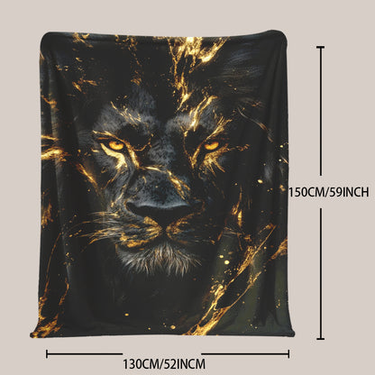 1 piece of a fashionable Lion Print Blanket made of soft and warm polyester flannel. Features digital print and engraving, suitable for all seasons and various purposes. Machine washable and lightweight at 200-250g - perfect for naps, camping, travel