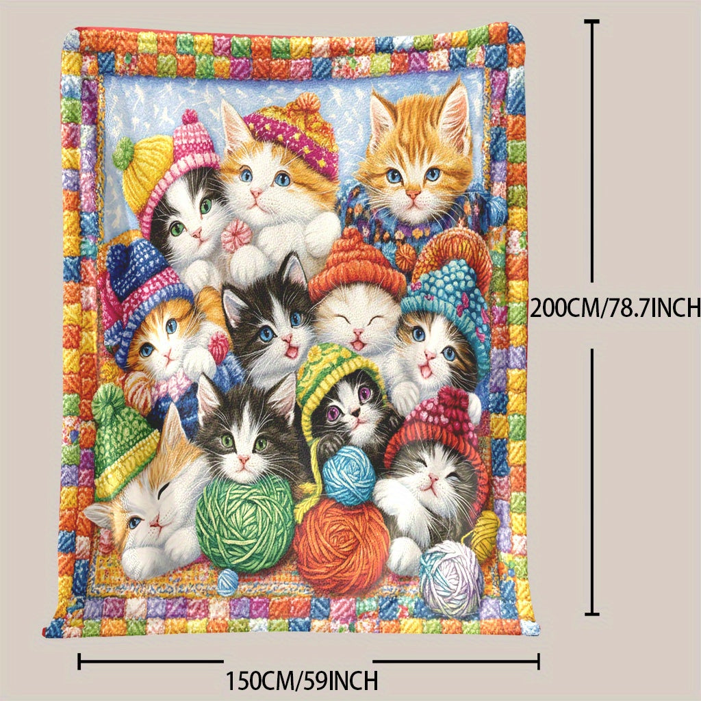 1 piece of Fashion Kitten and Yarn printed soft and warm polyester fleece blanket. This digitally printed blanket is engraved and suitable for all seasons. It is multi-purpose, machine washable, and perfect for home and office decor. Weighs 200-250 grams