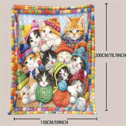 1 piece of Fashion Kitten and Yarn printed soft and warm polyester fleece blanket. This digitally printed blanket is engraved and suitable for all seasons. It is multi-purpose, machine washable, and perfect for home and office decor. Weighs 200-250 grams