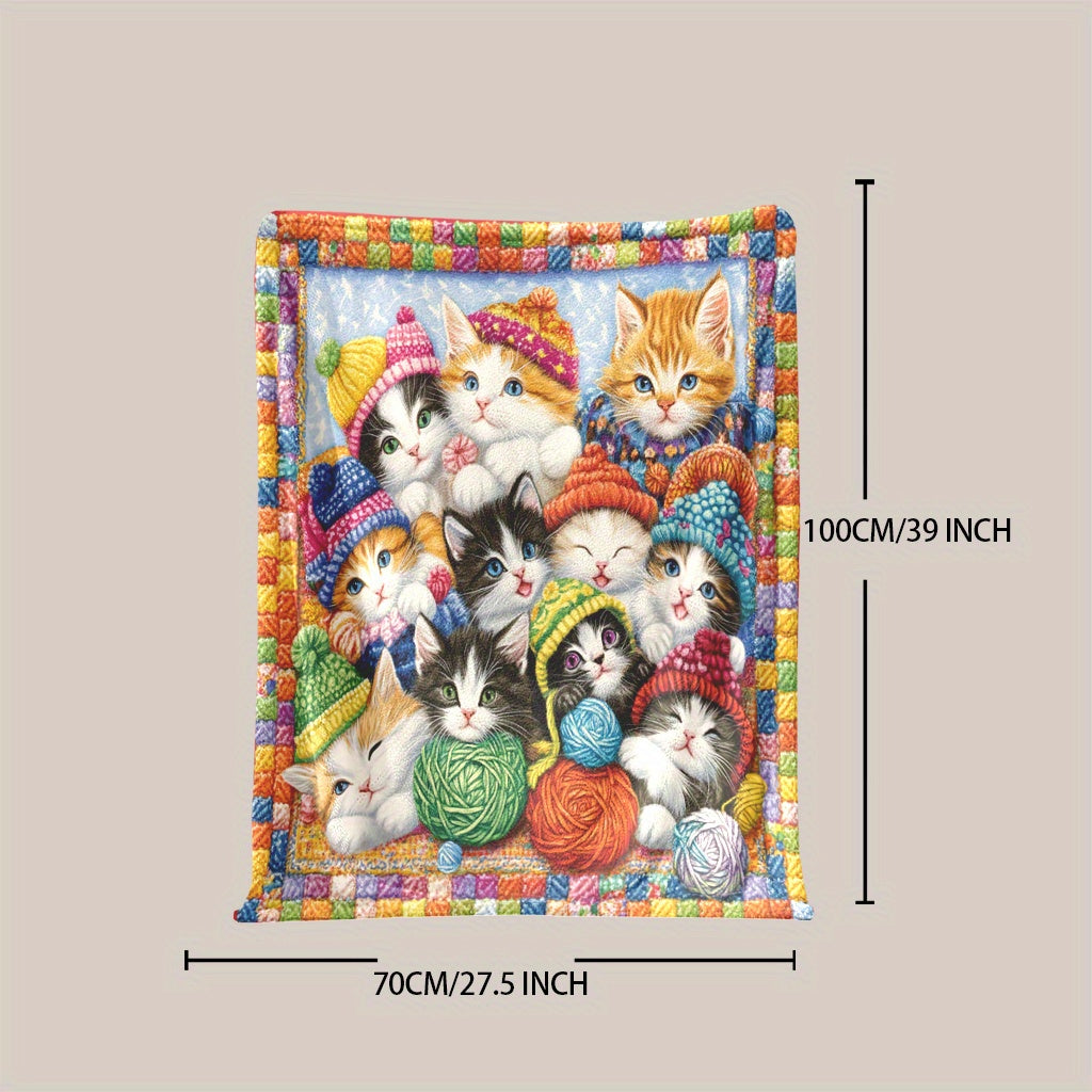 1 piece of Fashion Kitten and Yarn printed soft and warm polyester fleece blanket. This digitally printed blanket is engraved and suitable for all seasons. It is multi-purpose, machine washable, and perfect for home and office decor. Weighs 200-250 grams