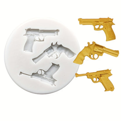 1 piece Gun Bullet Chocolate Mold, 3D Silicone Mold in the shape of a Pistol AK Rifle, ideal for making candy, fondant, and other treats. A must-have for baking enthusiasts, this tool is perfect for creating unique and fun kitchen creations.