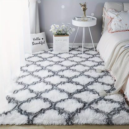 1 piece of a fluffy long pile area rug, designed with a non-slip feature and soft material. Perfect for adding a cozy Nordic style to your home decor, ideal for placing in the living room, sofa area, or by the bay window as a soft bedroom bedside carpet.