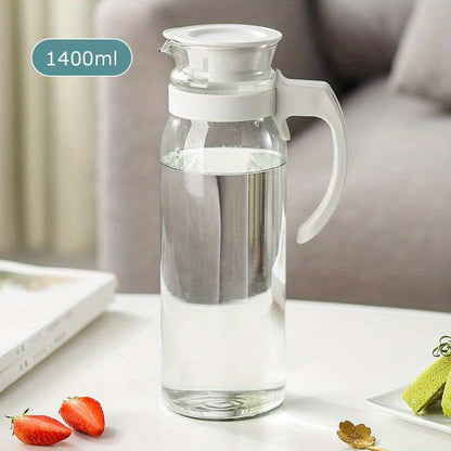 [Best-Selling] Stylish Large Glass Water Jug with Handle - Available in 800/1100/1400ml, Perfect for Cold Drinks, High-Temperature Resistant for Home Use and Kitchen Storage|Unique Handle Design|Made with Durable Borosilicate Glass