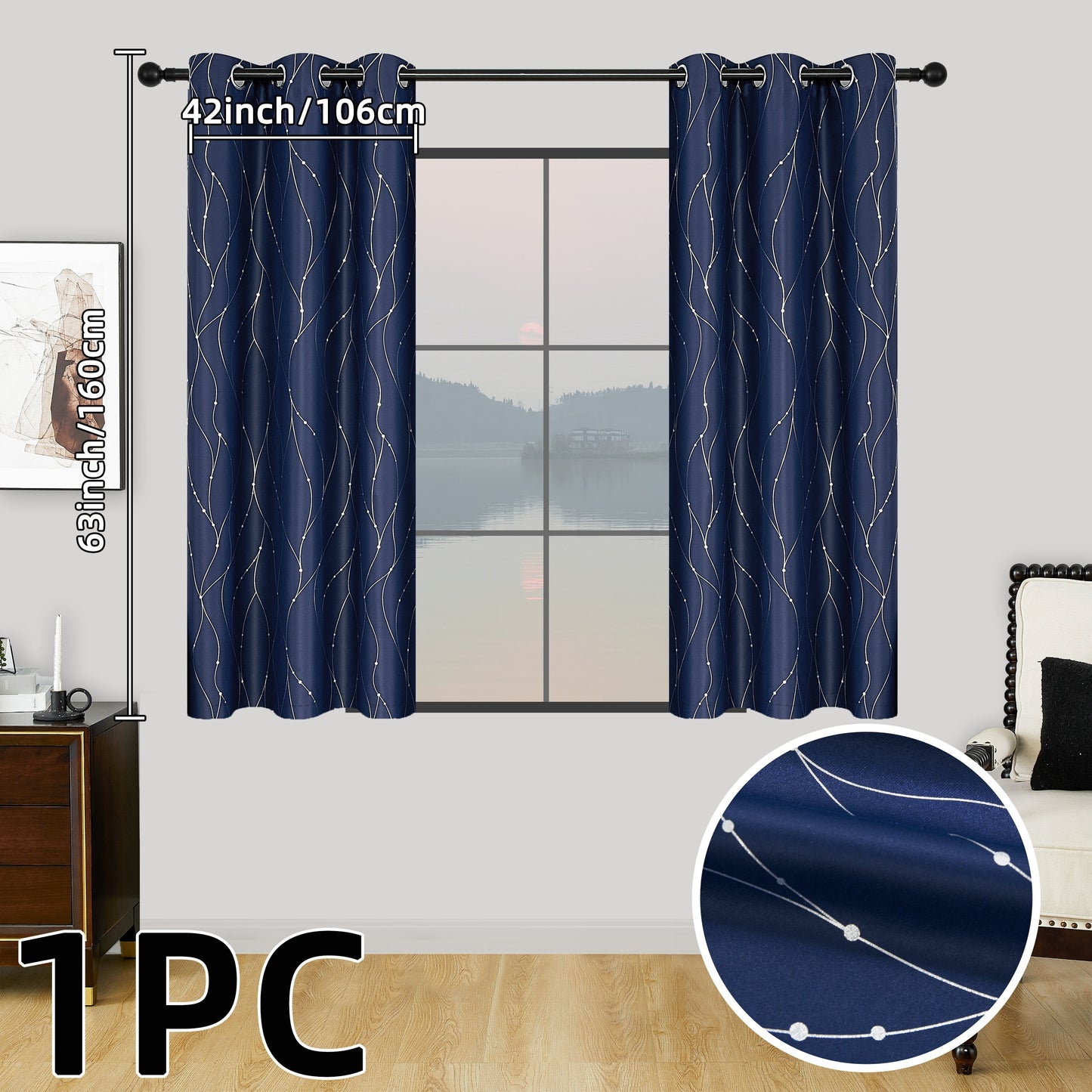 1 piece of geometric pattern curtain with heat insulating properties, featuring an oil print design for blackout purposes. This curtain has grommet top details and is suitable for home decor in the bedroom, living room, office, and study room.