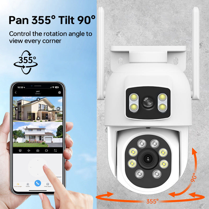 ZHXINSD Dual Lens WiFi Security Camera offers 360° View Color Night Vision, Motion Detection, Two-Way Audio, Smartphone Compatibility, USB Powered, 2.4/5G Wireless, Made of ABS Material, No Battery Needed - Ideal for Home Surveillance CCTV.