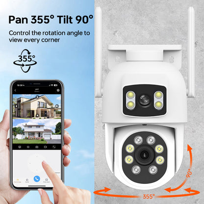 ZHXINSD Dual Lens WiFi Security Camera offers 360° View Color Night Vision, Motion Detection, Two-Way Audio, Smartphone Compatibility, USB Powered, 2.4/5G Wireless, Made of ABS Material, No Battery Needed - Ideal for Home Surveillance CCTV.