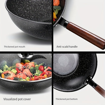 1 piece of cookware set including woks, stir-fry pans, griddle, chef's pans, and non-stick maifan stone skillet suitable for gas stove tops and induction cookers. PFOA free and perfect for all your cooking needs. Ideal for kitchenware, kitchen supplies