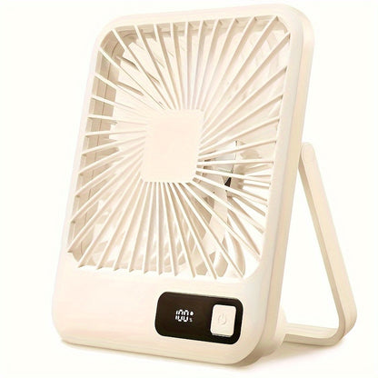 YITUMU Portable Desk Fan, 16.51 cm in size, that can be folded and adjusted to 180°. This personal table fan comes with a 1800mAh battery, offering 5 different speeds. It is USB rechargeable and perfect for use at home, office, or outdoors. Made of