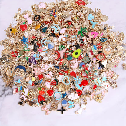 [Top Pick] 50 Vibrant Enamel Charm Collection - Variety of Gold-Plated Zinc Alloy Pendants for Creating DIY Necklaces, Bracelets & Earrings - Includes Flowers, Hearts, Animals & More, Perfect for Jewelry Making