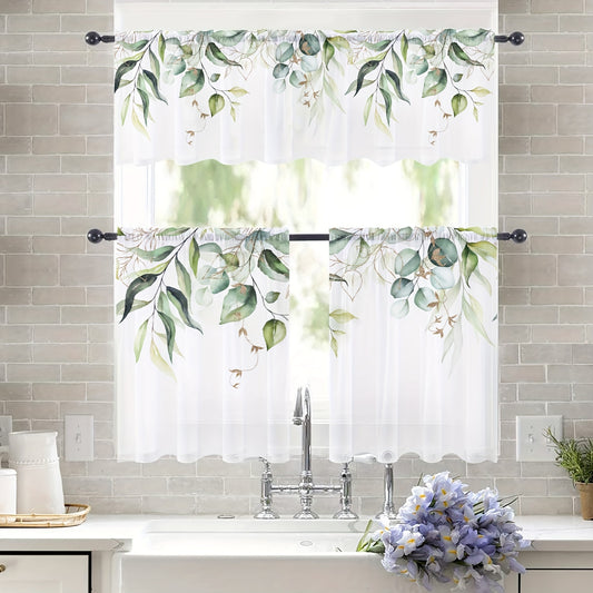 1 piece of Curtain Head and 2 pieces of Curtain in Nordic Style Watercolor Green Leaves design. These Pole Pocket Gauze Curtains are perfect for window decoration in your Bedroom, Office, Kitchen, Living Room, Study Room, or Home.