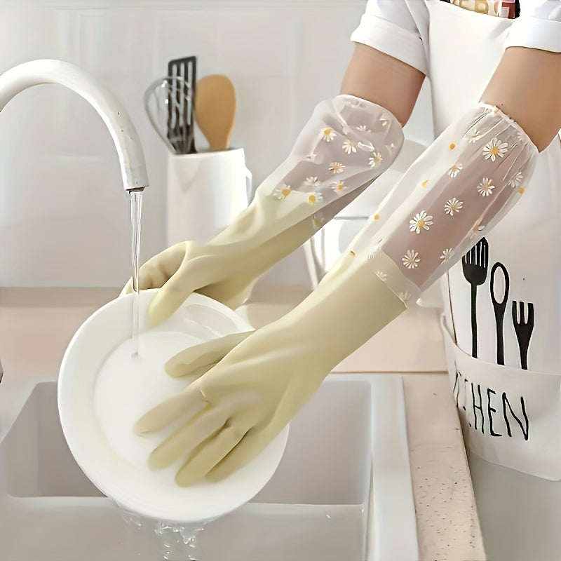 - Keep your hands dry with 1 Pair of Long-Sleeve Waterproof PVC Cleaning Gloves - Perfect for Kitchen, Dishwashing, and Laundry Tasks - Non-Slip and Durable for all your Household Chores - Alcohol-Free Essential for Your Home