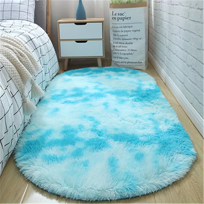 [Best-Selling] Plush Tie-Dye Oval Mat | Made with Ultra-Soft Polyester Fiber | Thick, Durable & Easy to Clean | Perfect for Bedroom or Living Room | Enhances Coziness and Adds Texture | Ideal Rugs for Living Room