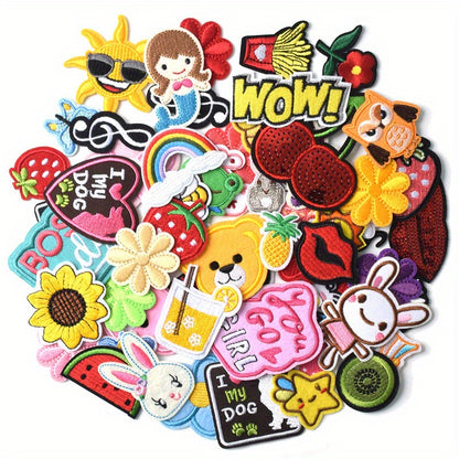 [Bestseller] Set of 70 Cartoon Embroidered Iron-On Patches - Variety of Adorable Appliques for Customizing Clothing, Denim, Bags, and Hats, Assorted Designs, Perfect for Sewing Projects