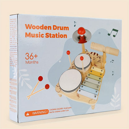 YIDIEMO Kids Drum Set with Tambourines - 10-in-1 Musical Instruments for Toddlers, Percussion Wooden Baby Toys, Developmental Early Teaching Aids, Preschool Drum Kit Xylophone for Kids - Perfect for Birthdays, Halloween, and Christmas!