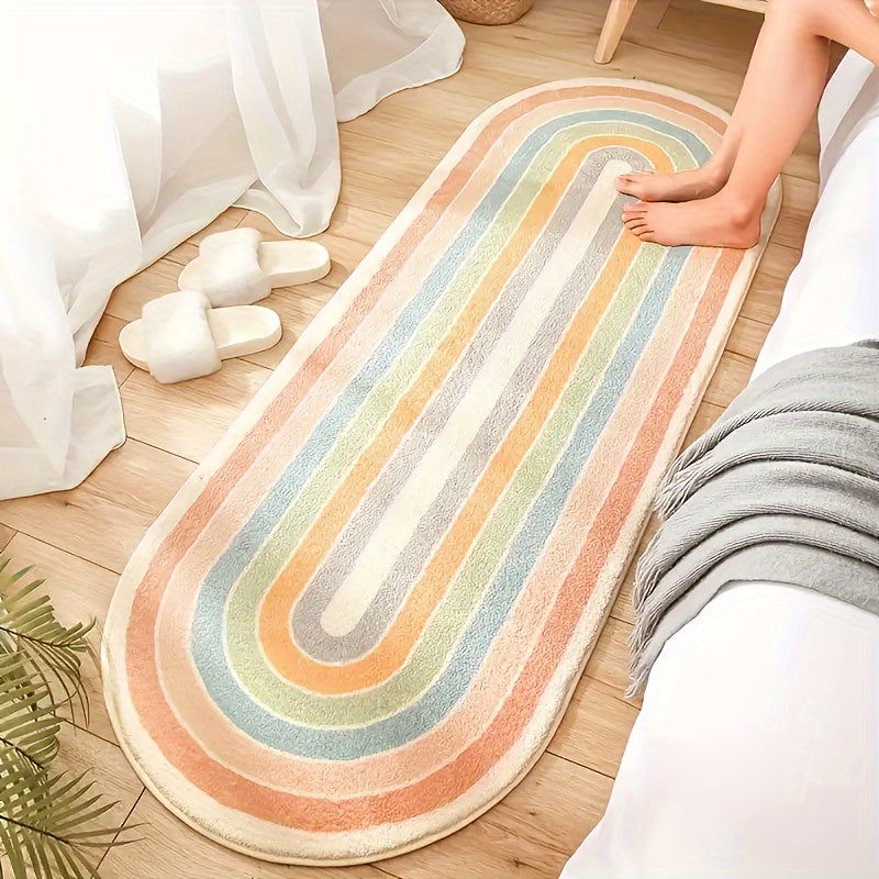 [Top Pick] Cozy Rainbow Striped Area Rug - Plush, Easy-to-Clean Carpet for Bedroom, Living Room, and Home - 119.38x40.64 cm