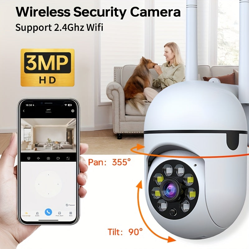 1 piece of a 3MP HD Wireless Security Camera with Pan-Tilt feature (355° Pan and 90° Tilt), 1440p Resolution, Full Color Night Vision, Two-Way Audio, Humanoid Detection, App Alarm, USB Powered, Wi-Fi Enabled, made of ABS Material. This is an Indoor