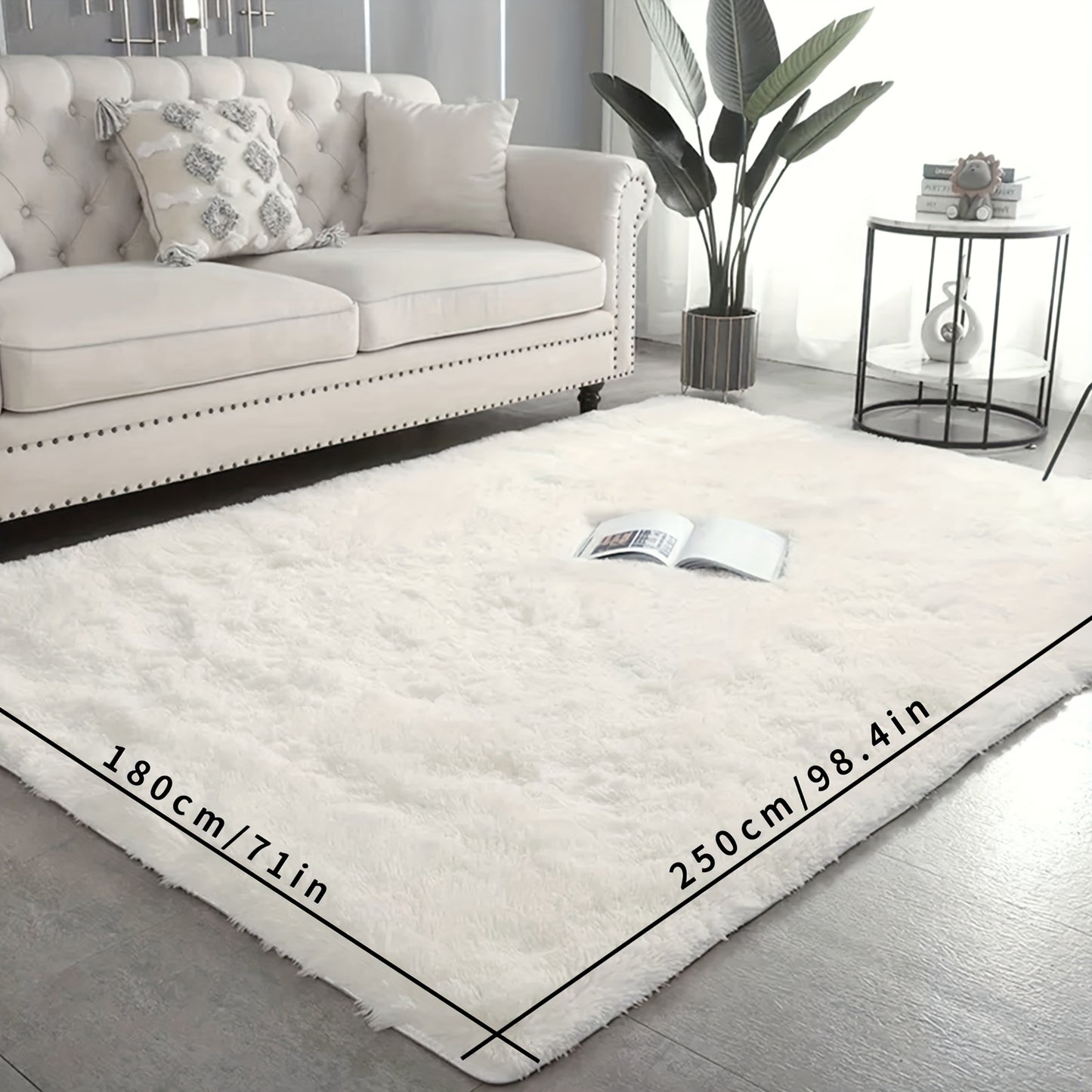 1 piece of an ultra-soft plush rug in white for a large area, featuring a non-slip design and fluffy shaggy texture. This waterproof shaggy throw rug is perfect for the living room, bedroom, nursery, game room, dormitory, or teenage room decoration. Add