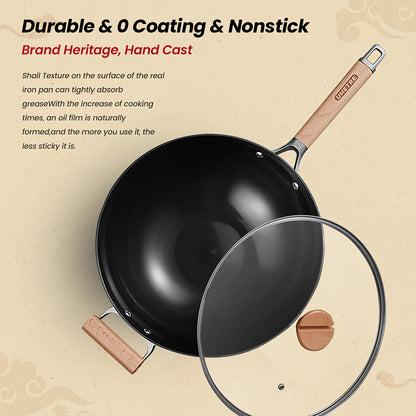 1 piece of a versatile cooking pan set including a cast iron omelette pan, uncoated iron cooking pan, Chinese wok, traditional Japanese pan, and black carbon steel pan. Suitable for use on electric, induction, and gas stoves.