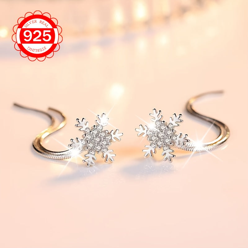 1 Pair of Women's Snowflake Earrings - Hypoallergenic 925 Silver, Versatile and Exquisite Design, Perfect for Couples, Girlfriends, and Special Occasions such as Daily Wear, Wedding Banquets, Seaside Vacations, Thanksgiving, and Christmas. Anti-oxidation