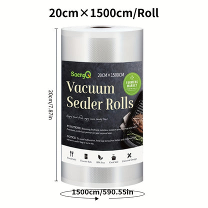 1 pack of Vacuum Sealer Bags with a length of 1500cm/590.55in. Ideal for food preservation and long-term storage. Compatible with vacuum packaging machines and essential kitchen supplies.