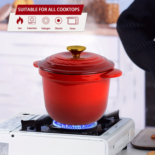 1 piece of enameled cast iron Dutch oven with lid, measuring 18.01cm and holding 2L/0.5Gal. This deep stockpot is perfect for soups and other dishes, made of heavy-duty materials. It is a must-have in every kitchen for cooking enthusiasts, complete with