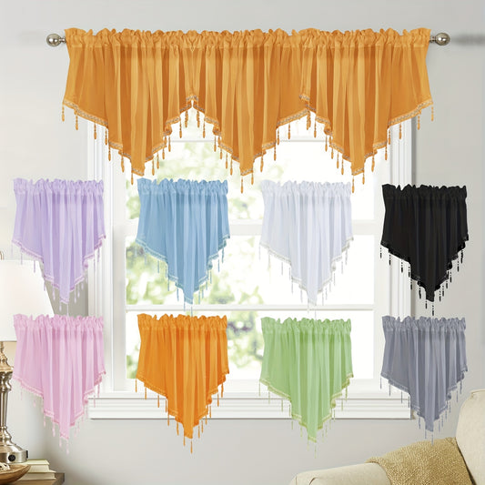 1 Chic Semi-Sheer Triangle Curtain Panel with Tassels - 129.54cm x 60.96cm, Solid Color, Easy Rod Pocket Design for Hanging - Ideal for Kitchen, Living Room, Bedroom - Comes in Various Colors