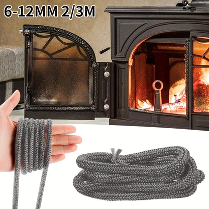 1 piece of fireproof seal rope gasket designed for wood burning stove doors. Features a diameter of 6-12mm and a length of 2 meters. This gasket is highly temperature resistant and is an essential fireplace accessory for home heating.