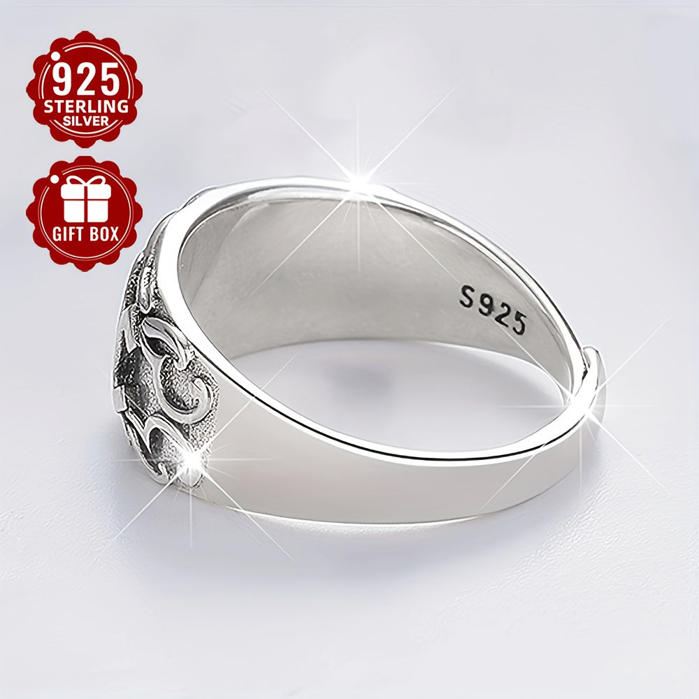 (Total Weight: 5.7g) This 1PC Women's Fashion Personality Ring is made of 925 Sterling Silver and features a vintage distressed unisex style with letter design. This open ring is perfect for adding a touch of fashion temperament to your look, and is