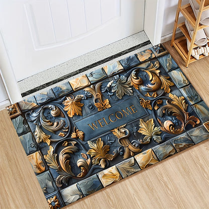 1 piece of 3D stone design welcome home doormat made of 100% polyester. It is machine washable, stain resistant, and has a non-slip rubber backing. This lightweight braided rectangular rug can be used indoors or outdoors, in the hallway, kitchen